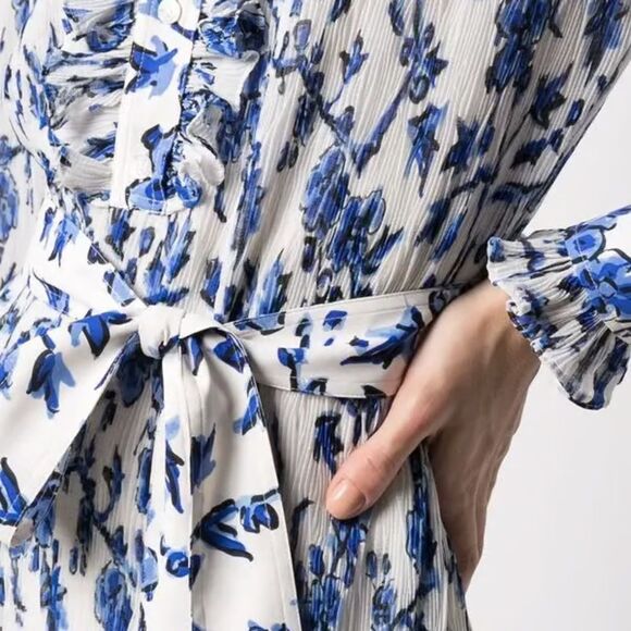 Tory Burch Dresses & Skirts - Tory Burch Deneuve Belted Ruffle Blue and White Floral Dress - size 6